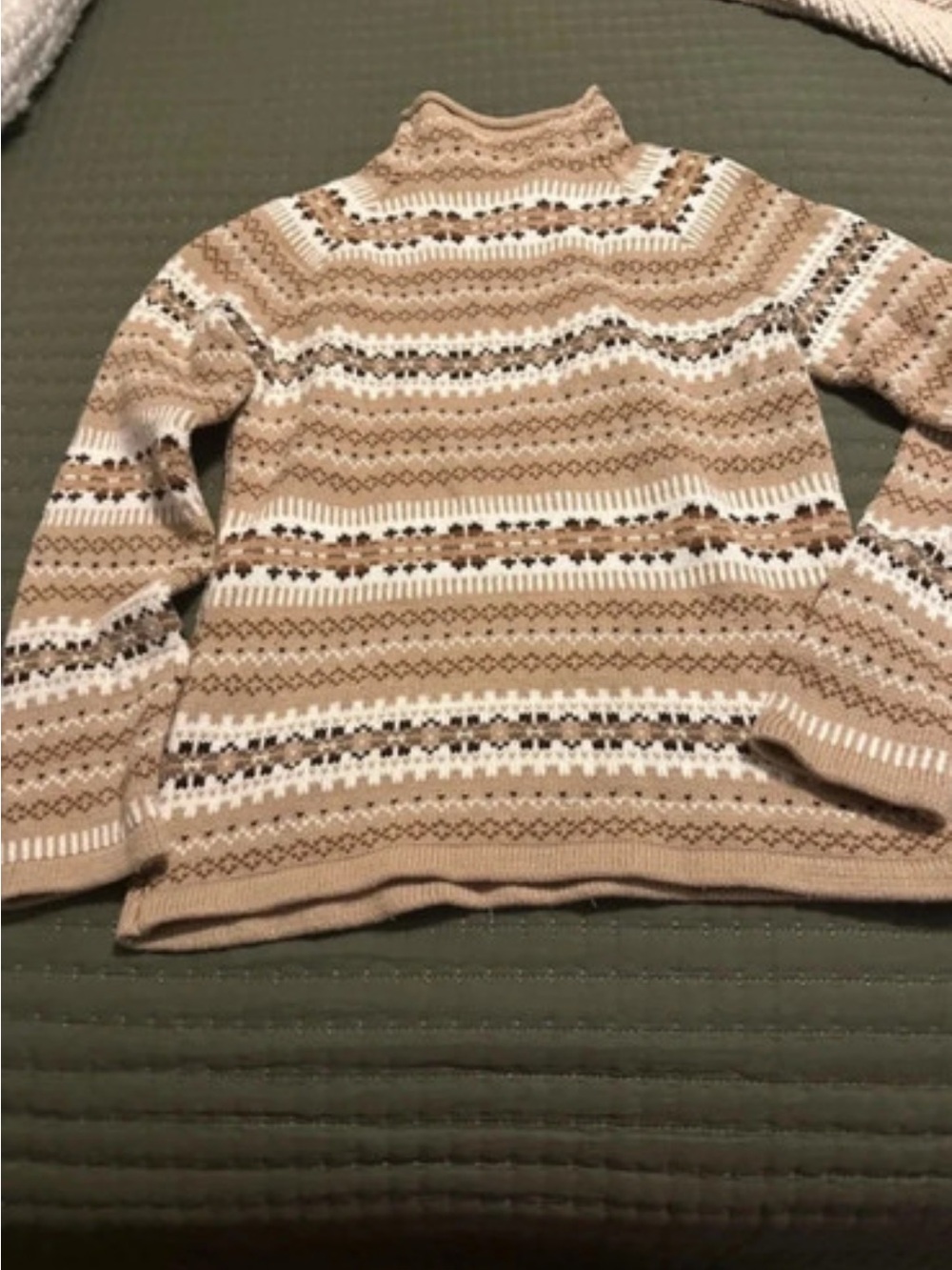 Charter Club Beige and Cream Patterned Turtleneck Sweater